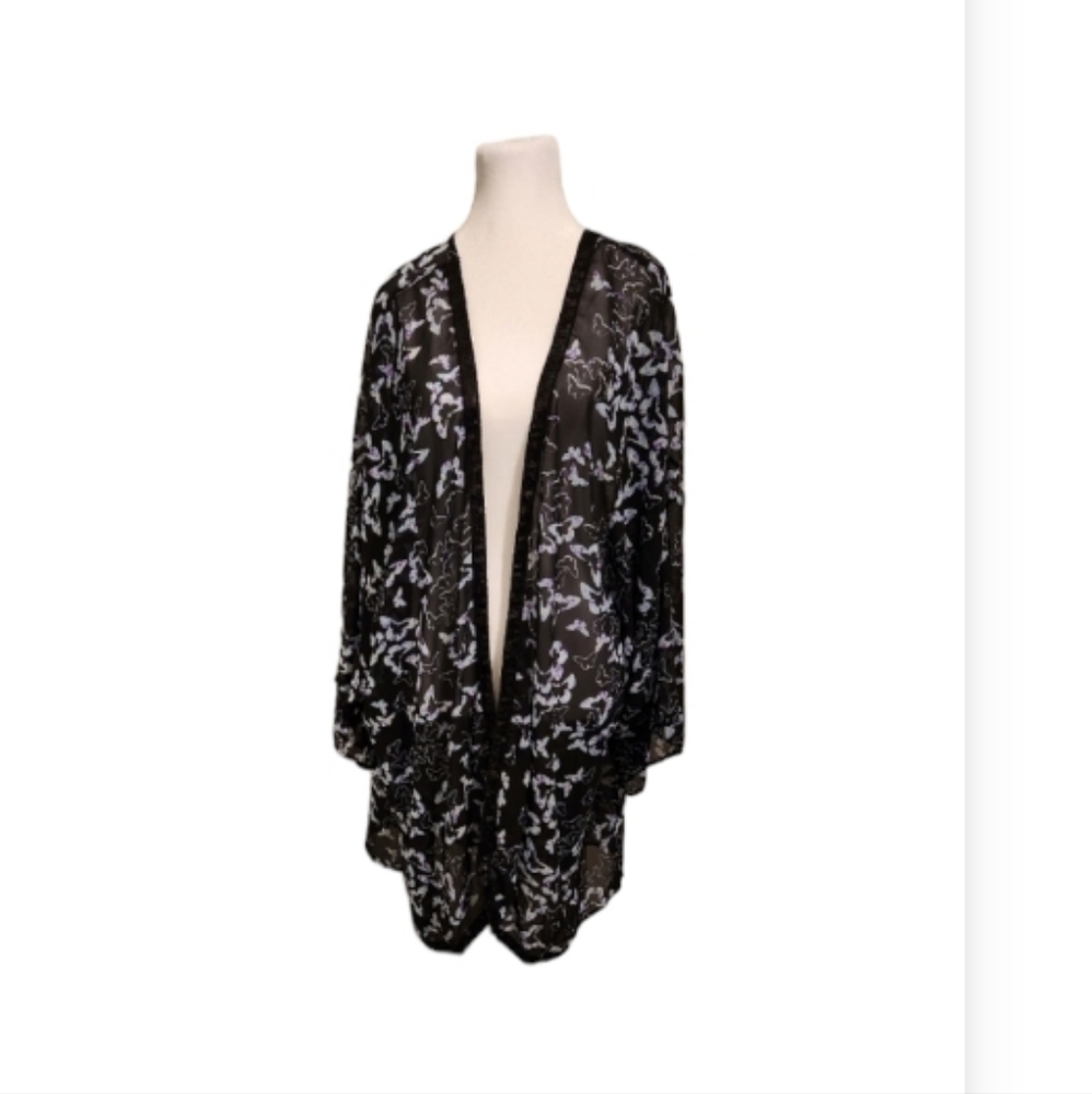 Cover Up Chiffon With Black Sequins Trim along Neckline and Length